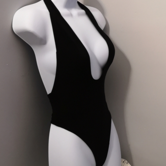 Black Deep V One Piece Swimsuit by Want My Look - Picture 4 of 7